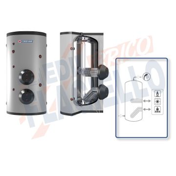 Cordivari Bollitore Extra 2 XXB da 200 a 500 in Acciaio Inox 316L con 2 Scambiatori Estraibili in Acciaio Inox 316L per produzione di Acqua Calda Sanitaria a Coibentazione Rigida