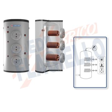 Cordivari Bollitore Polywarm Extra 3 Plus WRC da 500 a 5000 con 3 Scambiatori Estraibili in Rame Alettato Stagnato per produzione di Acqua Calda Sanitaria a Coibentazione Morbida Smontabile
