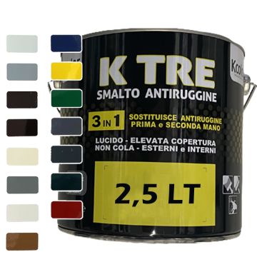 Pittura Per Ferro Smalto Antiruggine Lucido 3in1 KCOLOR K TRE 2,5 lt Vari Colori