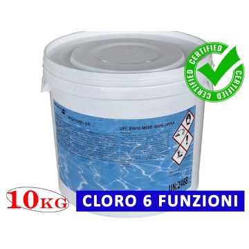 Cloro in Pastiglie per Pulizia Acqua Piscina MULTIFUNZIONE 6 Azioni 10kg 200g Polifunzione