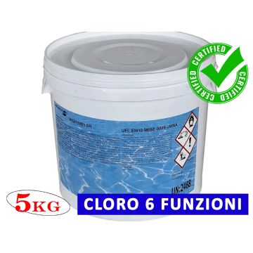 Cloro in Pastiglie per Pulizia Acqua Piscina MULTIFUNZIONE 6 Azioni 5kg 200g Polifunzione