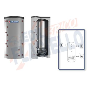 Cordivari Termoaccumulatore Puffer 1 CTS VB da 800 a 1000 per Acqua di Riscaldamento a Caricamento Termico Superiore con 1 Scambiatore Fisso in Acciaio al Carbonio a Coibentazione Rigida Smontabile