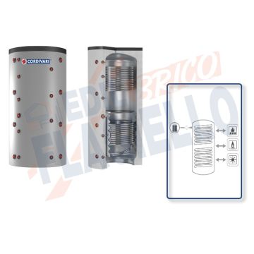 Cordivari Termoaccumulatore Puffer 2 VB da 750 a 1000 per Acqua di Riscaldamento con 2 Scambiatori Fissi in Acciaio al Carbonio a Coibentazione Rigida Smontabile