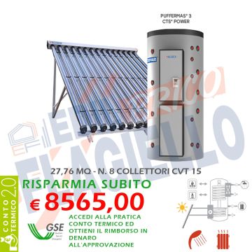 Pannello Solare Cordivari PUFFERMAS 3 CTS POWER CVT 1500 8X15 Collettori Sottovuoto Circolazione Forzata