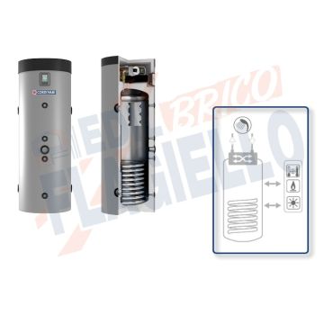 Cordivari Bollitore Puffermas 2 Domus da 200 a 300 per Pompe di Calore con 1 Scambiatore Fisso in Acciaio al Carbonio per Acqua di Riscaldamento e con modulo integrato con Scambiatore a Piastre per produzione di A. C. S. a Coibentazione Rigida