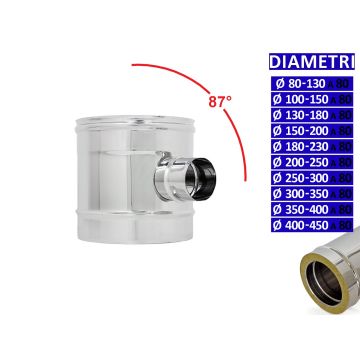 ALLINOX Raccordo a Tee 87° Ridotto Doppia Parete a Monoparete Canna Fumaria Acciaio Inox