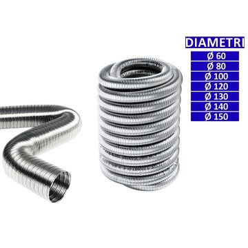 ALLINOX Tubo Flessibile Rotolo 25 MTL Canna Fumaria In Acciaio Inox