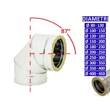 ALLINOX Curva 87° Doppia Parete Raccordo Canna Fumaria Coibentata Acciaio Inox