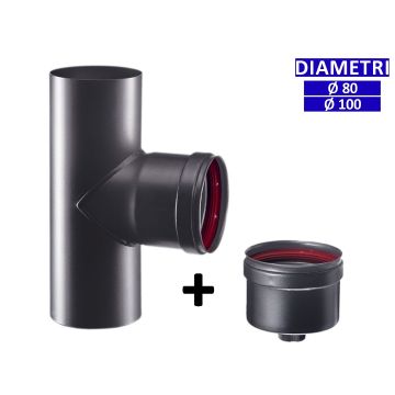ALLINOX Raccordo a Tee MFM Canna Fumaria Con Tappo Acciaio Nero Stufa a Pellet