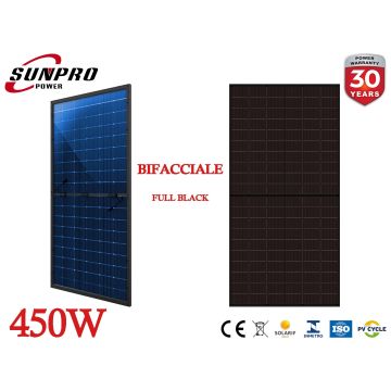 Pannello Solare Fotovoltaico 450W Bifacciale 176x113x30 Full Black Antigrandine