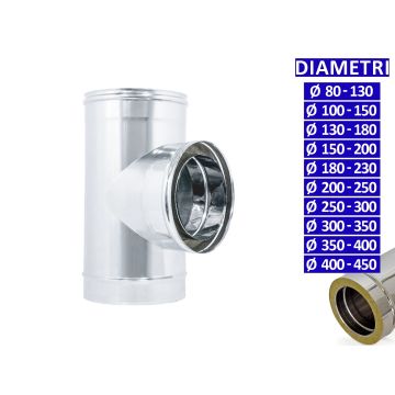 ALLINOX Raccordo a Tee 90° Doppia Parete Canna Fumaria Coibentata Acciaio Inox
