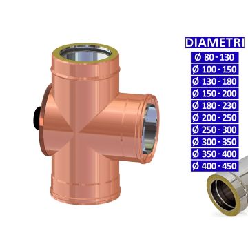 ALLINOX Raccordo a Tee Ispezionabile In Rame Doppia Parete Canna Fumaria