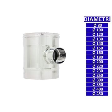 ALLINOX Raccordo TEE Ridotto In Acciaio INOX Ispezione Canna Fumaria