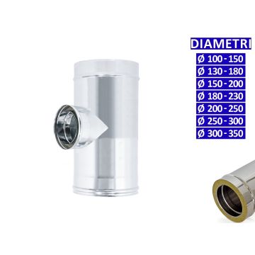 ALLINOX Raccordo a Tee 90° Ridotto a 80 mm Doppia Parete Canna Fumaria Acciaio Inox