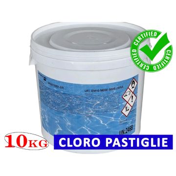 Cloro in Pastiglie 10 Kg per Pulizia Acqua Piscina Tricloro 90/200 90% 