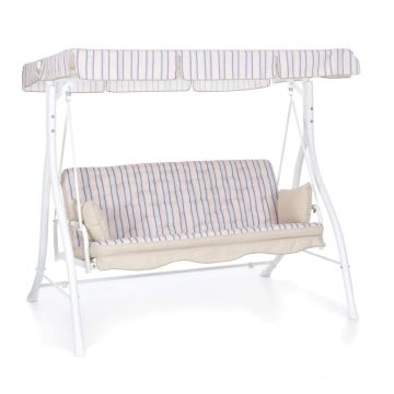 Dondolo Da Giardino ZANZIBAR In Ferro 3 Posti Con Schienale Reclinabile Colore Bianco